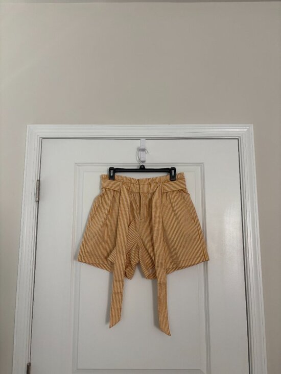 Liz Claiborne Pants - Liz Claiborne Gold and White Striped Paper bag Waist Shorts– Size 8